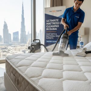 Professional mattress deep cleaning in Dubai using advanced vacuum equipment to remove dust mites and bacteria for a healthier sleeping environment.