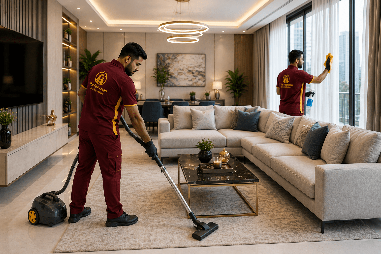 The Fast Clean technicians providing interior cleaning services in Dubai