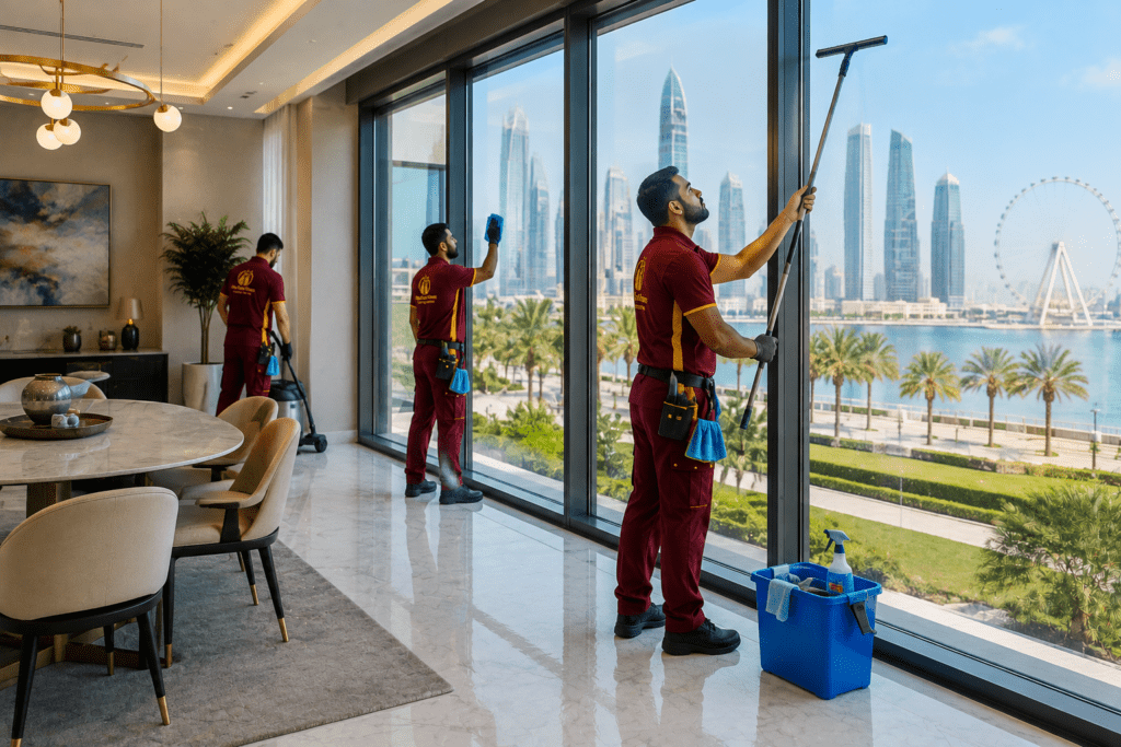 The Fast Clean technicians providing professional window cleaning services in Sharjah