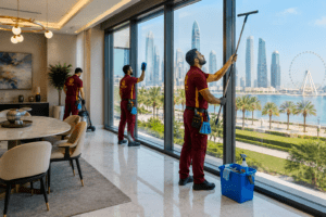 The Fast Clean technicians providing professional window cleaning services in Sharjah