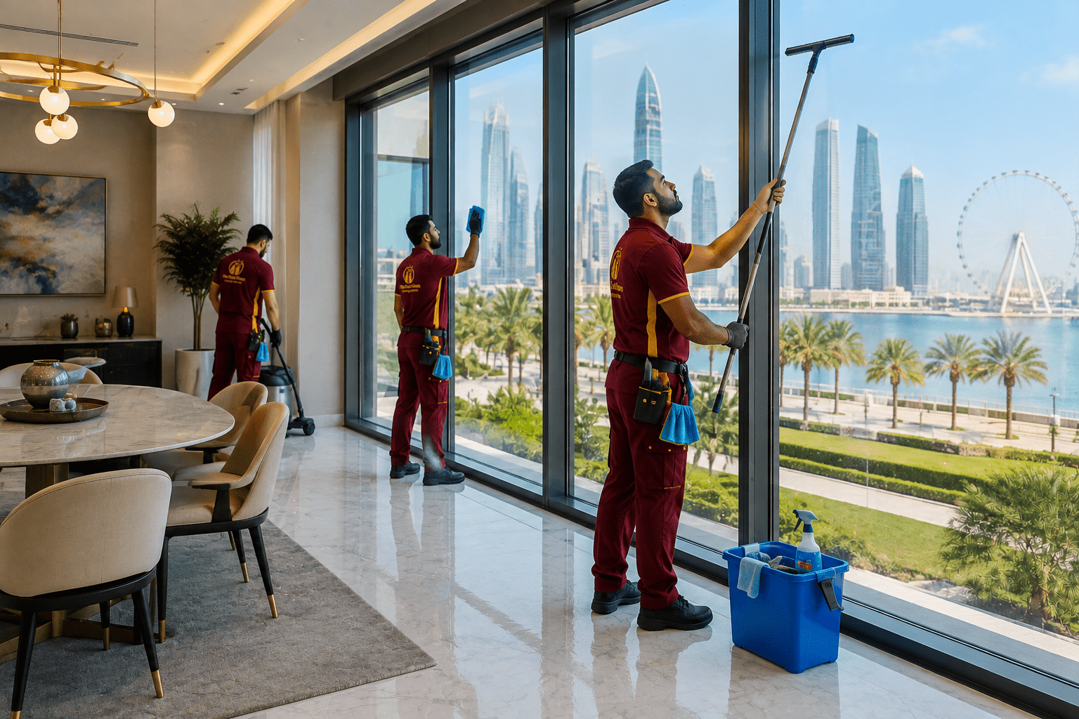 The Fast Clean technicians providing professional window cleaning services in Sharjah
