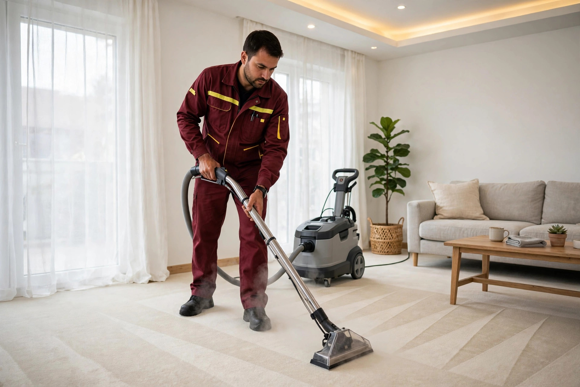 Carpet steam cleaning in an Ajman home